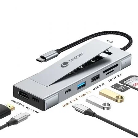 Leotec Docking Station 8 en 1 LEDS07 con ranura M.2 y carga PD 100W